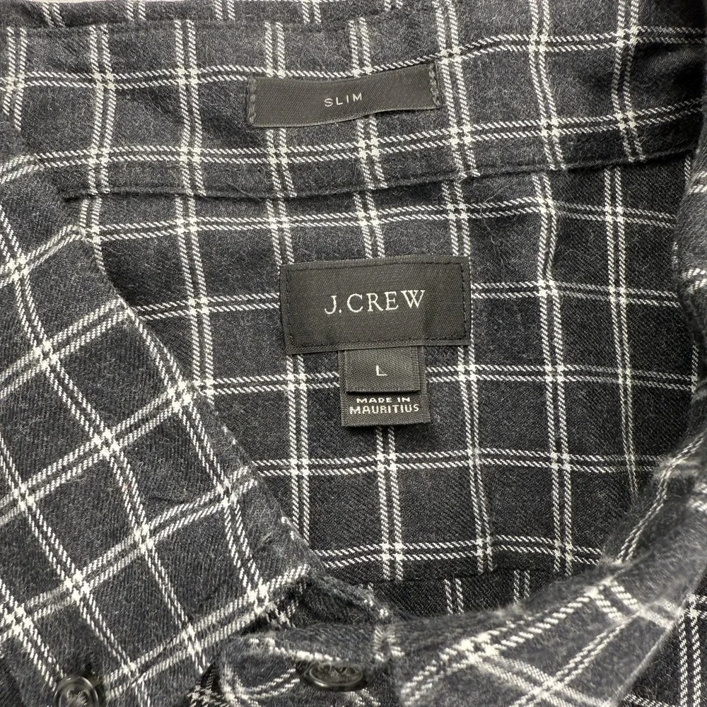 J Crew Flannel Button Down‎ Shirt Mens Large Black Plaid Business Casual Preppy